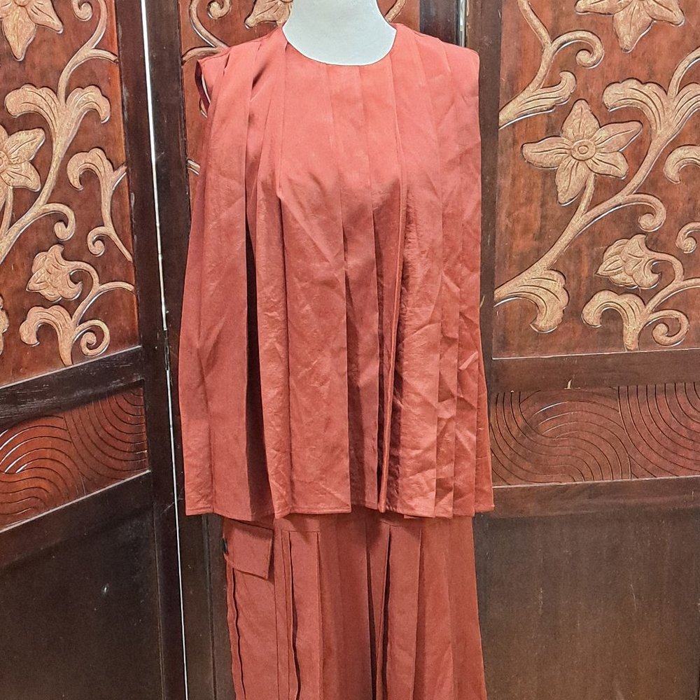 Micacara Italia Rust Pleated Dress NWT Size 4 Misses US